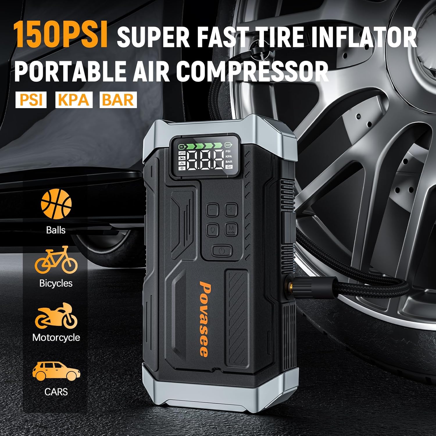 [2026NEW Model] 5000A Jump Starter with Air Compressor,Car Jumper Starter Portable with 150PSI Tire Inflator 12V Jump