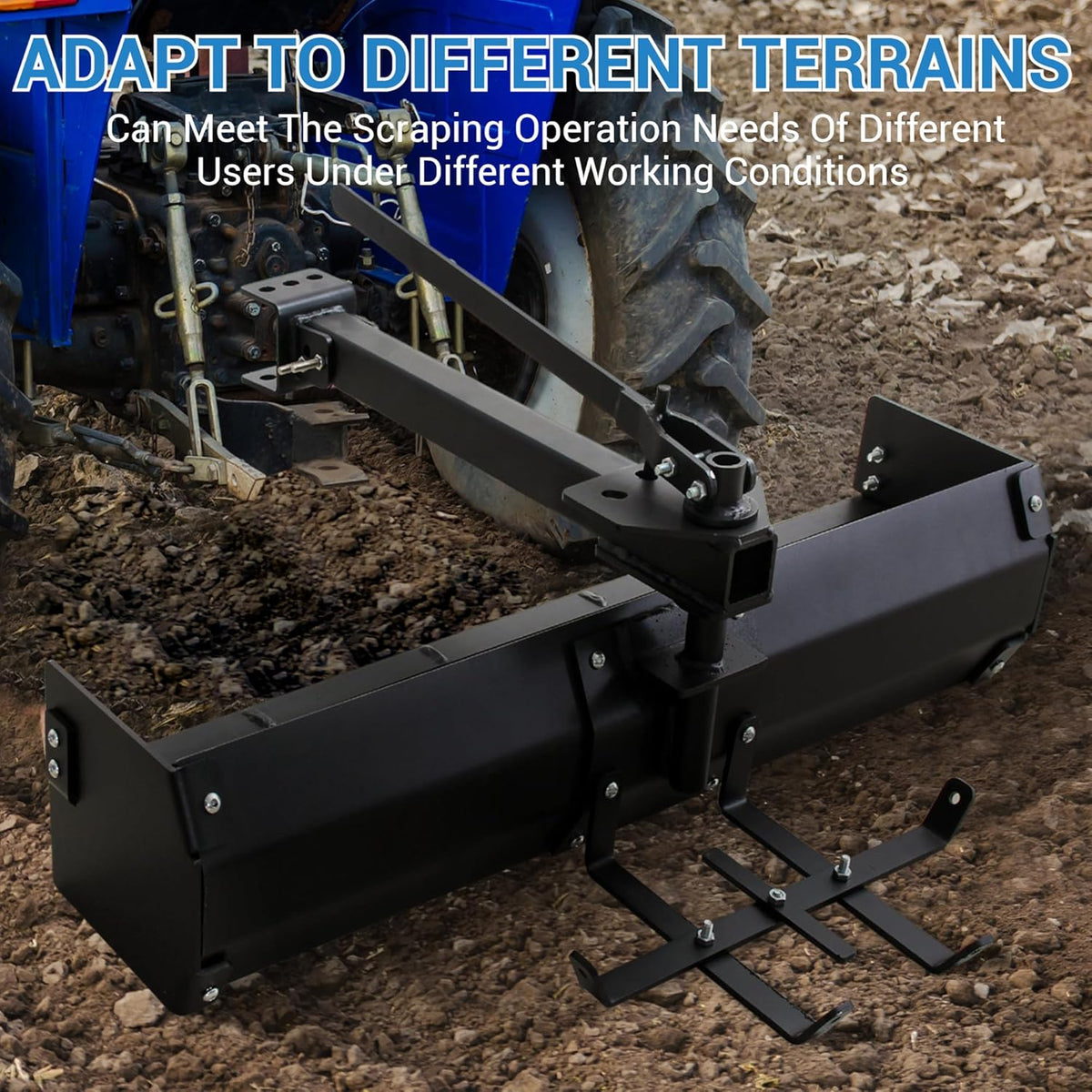 42 Inch Tow Behind Box Scraper, Adjustable 30° Blade Angle, Universal Hitch for Lawn Tractor, ATV, UTV, Heavy Duty