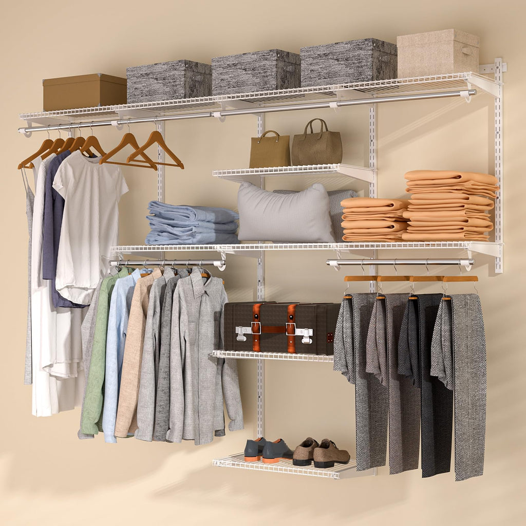 Quality Closet Organizer System: 4-8 Ft Adjustable Metal Wire Shelves