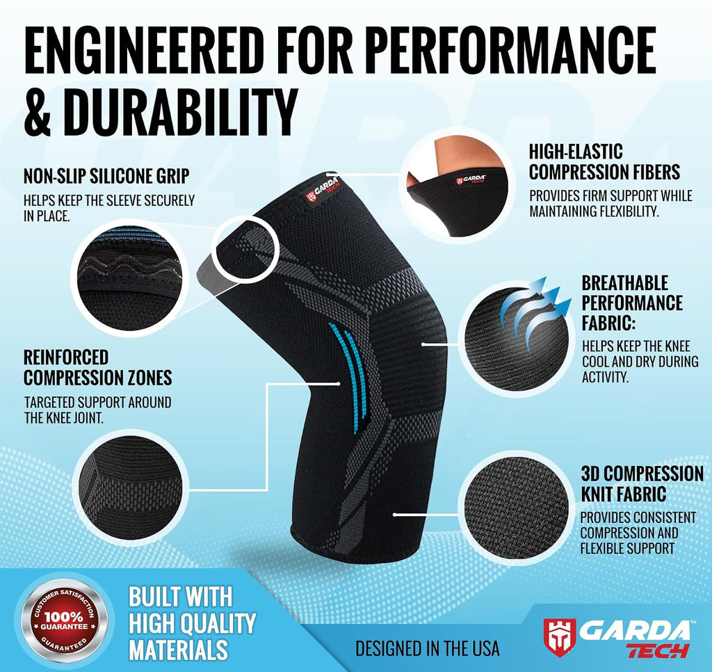 Knee Compression Sleeves 2 Pack for Women & Men, Knee Support Brace for Pain Relief, ACL, Meniscus Tear & Arthritis