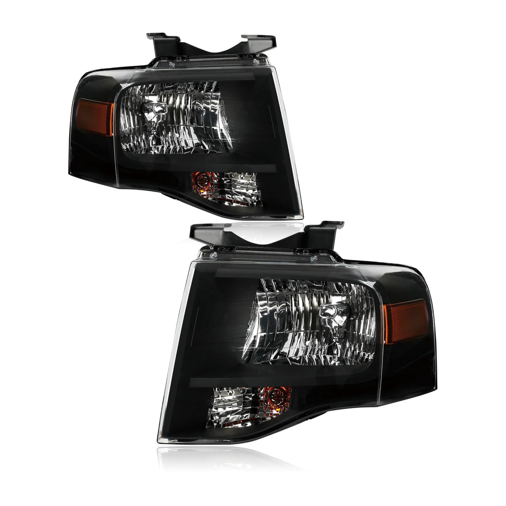 Pair Black Headlights Compatible with 2007-2014 Ford Expedition
