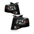 Pair Black Headlights Compatible with 2007-2014 Ford Expedition
