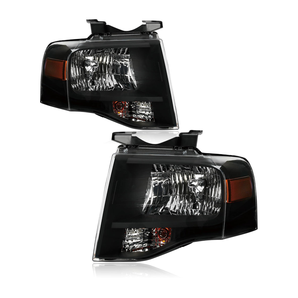 Pair Black Headlights Compatible with 2007-2014 Ford Expedition