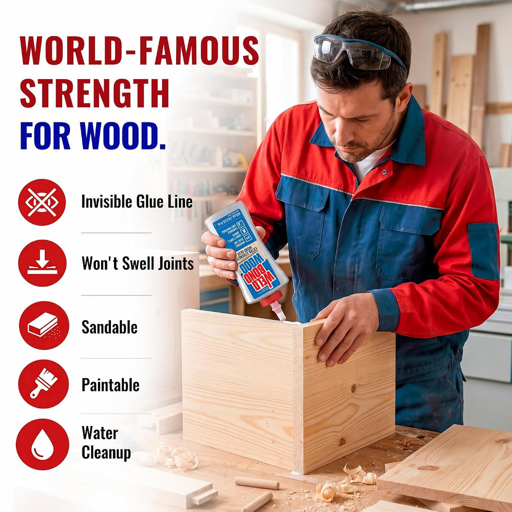 Extra Strength Wood Glue for Woodworking, Furniture Repair & DIY Projects - Non-Toxic, Invisible Line, Sandable &