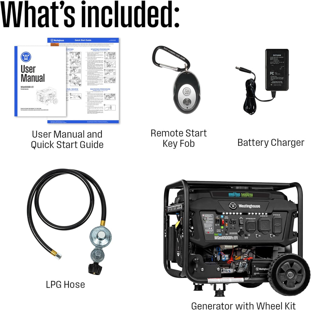 7500 Peak Watt EFI Dual Fuel Home Backup Portable Generator, Remote Electric Start, Transfer Switch Ready, Gas and