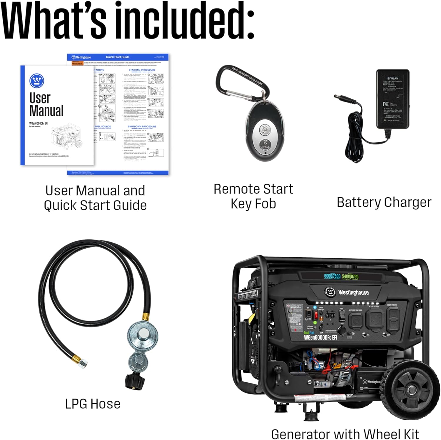 7500 Peak Watt EFI Dual Fuel Home Backup Portable Generator, Remote Electric Start, Transfer Switch Ready, Gas and