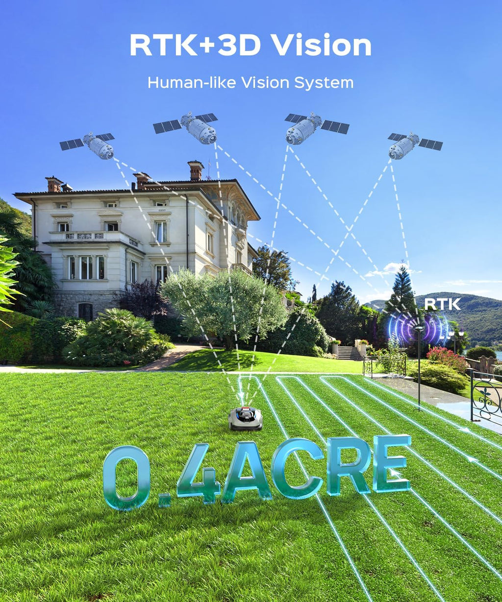 N1600 PRO Wireless Robotic Lawn Mower, RTK & Vision Navigation, Up to 0.4 Acre Coverage, Smart App Control