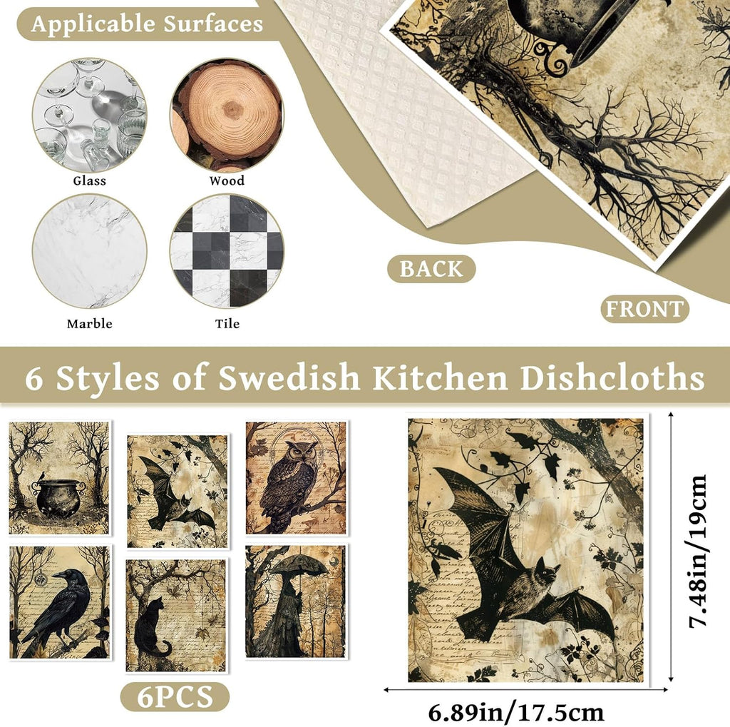 Halloween Swedish Dishcloths, Spooky Forest Dish Cloths Towels