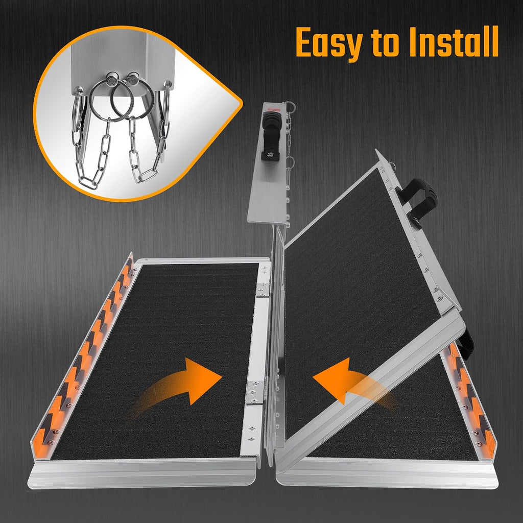 2FT Portable Wheelchair Ramp, 600 LBS Capacity Folding Handicap Ramp, Non-Slip Aluminum Portable Ramps, Threshold