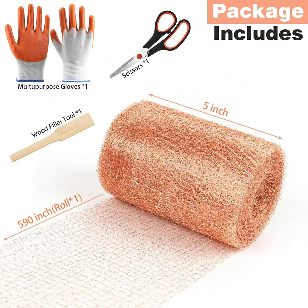 Copper Mesh Rodent Control, 5 in x 50ft Copper Wool for Mice, Rats & Bats | Premium Copper Mesh Roll for Weep Holes
