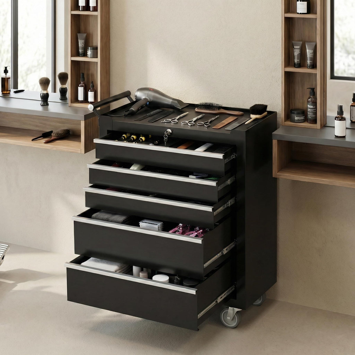 Rolling Tool Chest, 5 Drawers Tool Storage Cabinet, Toolbox with Wheels, Portable Tool Cabinet Organizer with Locking