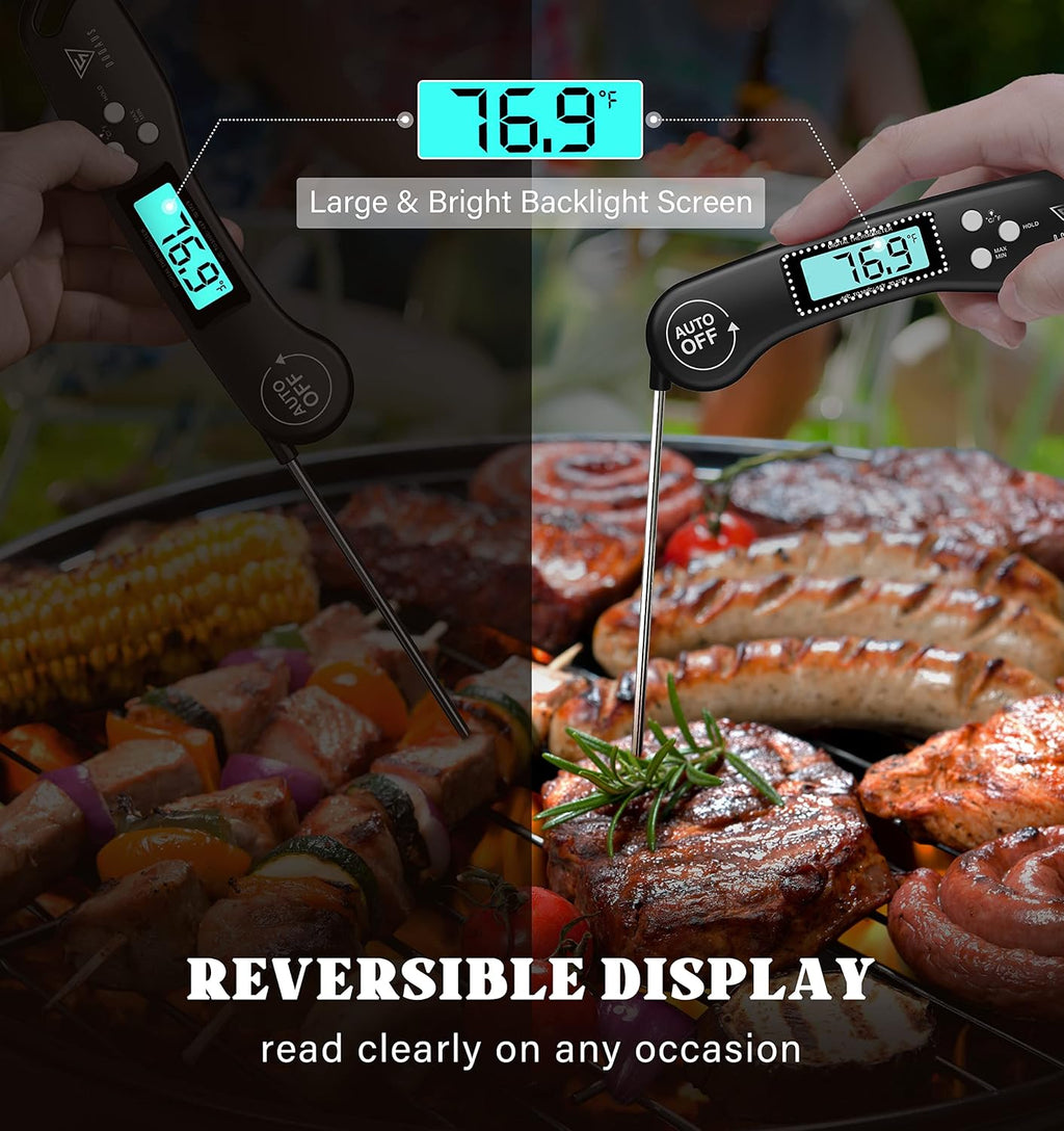 Digital Meat Thermometer, 2 Pack Instant Read Food Thermometer for Cooking, Kitchen Probe with Backlit & Reversible