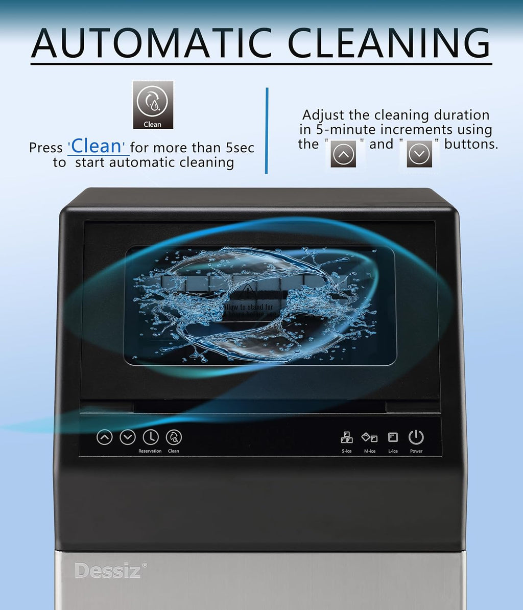 Commercial Ice Maker Machine, 100lbs/24H and 45pcs Stainless Steel Freestanding Ice Machine, Tap Water & Top Loading