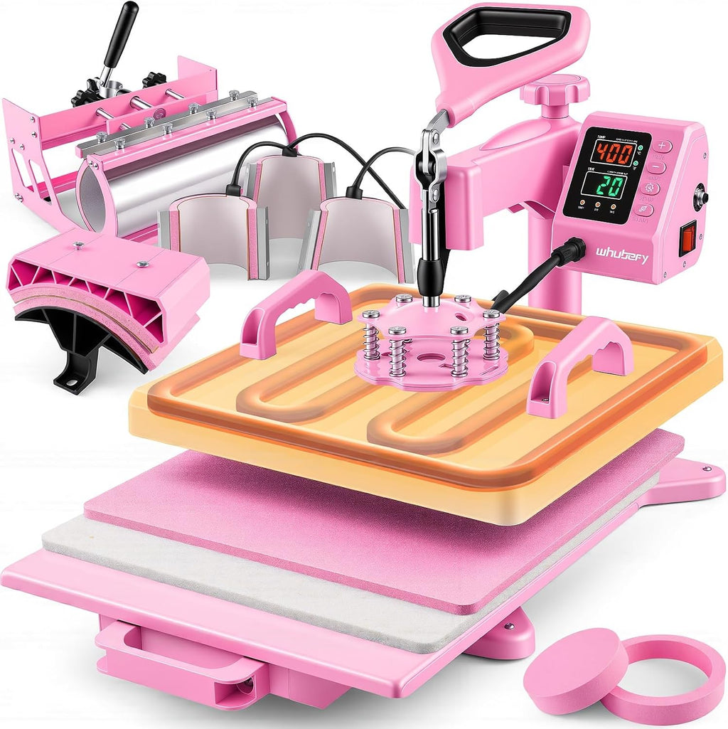 15x15 Slide-Out Heat Press 8-in-1 Combo w/ 30oz Tumbler, Hat, Plate Presses | Dual-Tube Fast Heating & 4-Zone PID