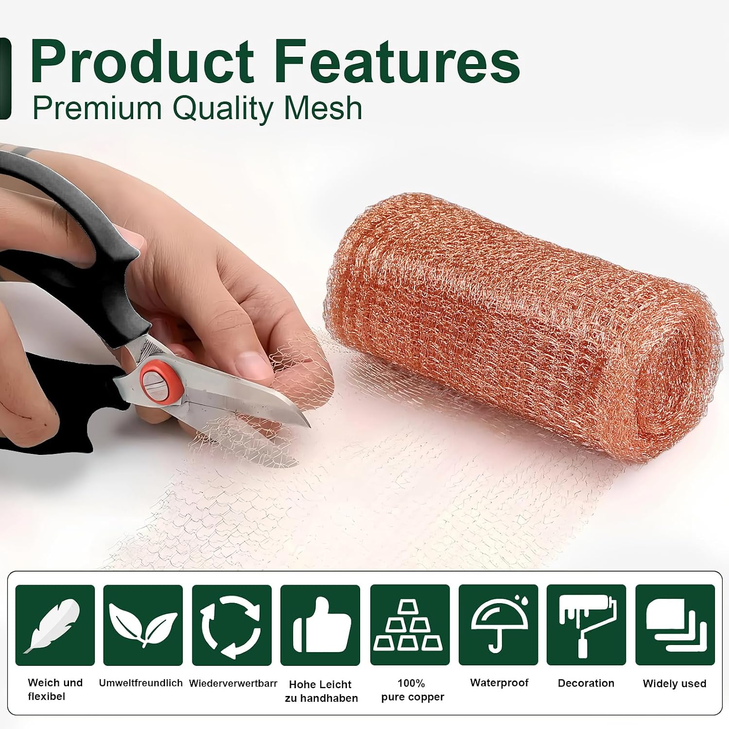 Copper Mesh Roll – 5 in x 20 ft Rodent & Pest Control Hole Filler for Gaps and Cracks – Gloves & Tools Included