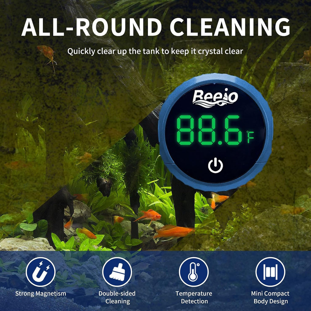 Fish Tank Magnetic Glass Cleaner with Digital Aquarium Thermometer
