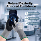 Beyond-Palm A9 Cut Resistant Work Gloves - Extended Wrist Protection, Sandy Nitrile Grip, Breathable, Touchscreen