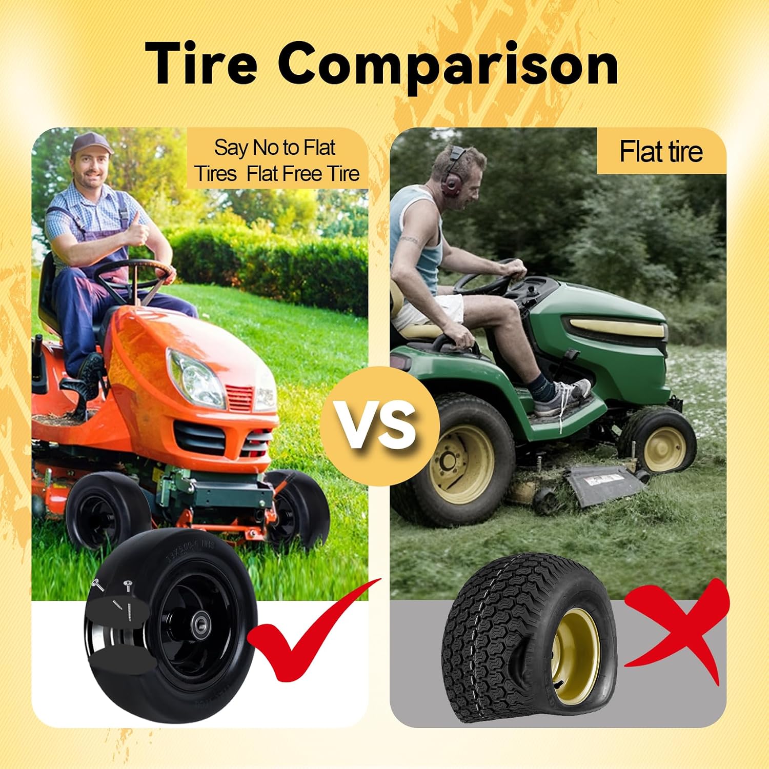 2-Pack 13x5.00-6 Tires for Zero Turn Mower | with Upgraded 3/4" 5/8" and 1/2" Bearing ,13x5.00-6 Flat Free