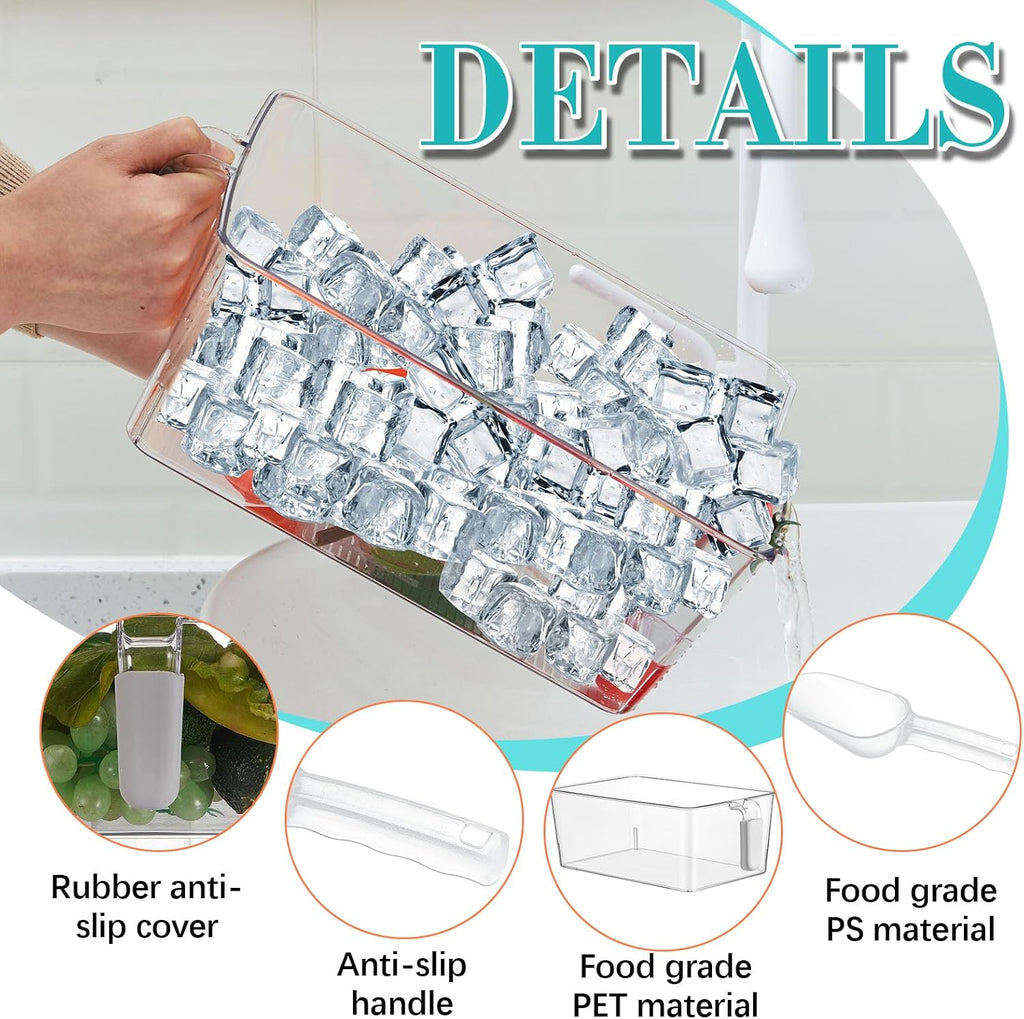Ice Storage Bin and Flexible Scoop Set Plastic Freezer Bin