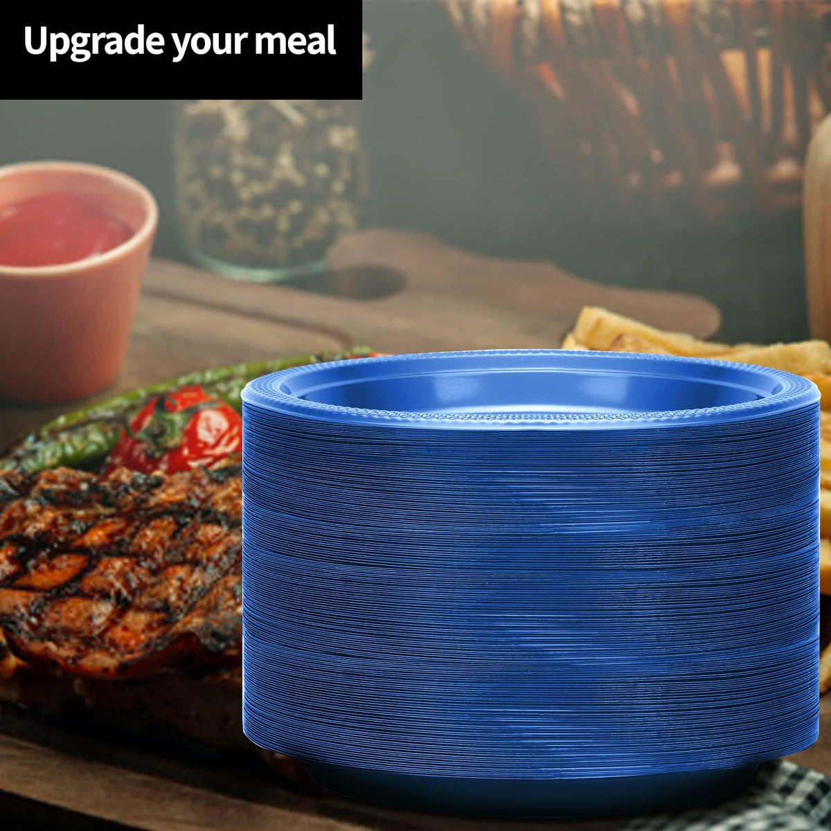 Blue Plastic Plates 9 Inch - 50 count - Plastic Solid Round Party Plates For Weddings, BBQs, Birthday Plates