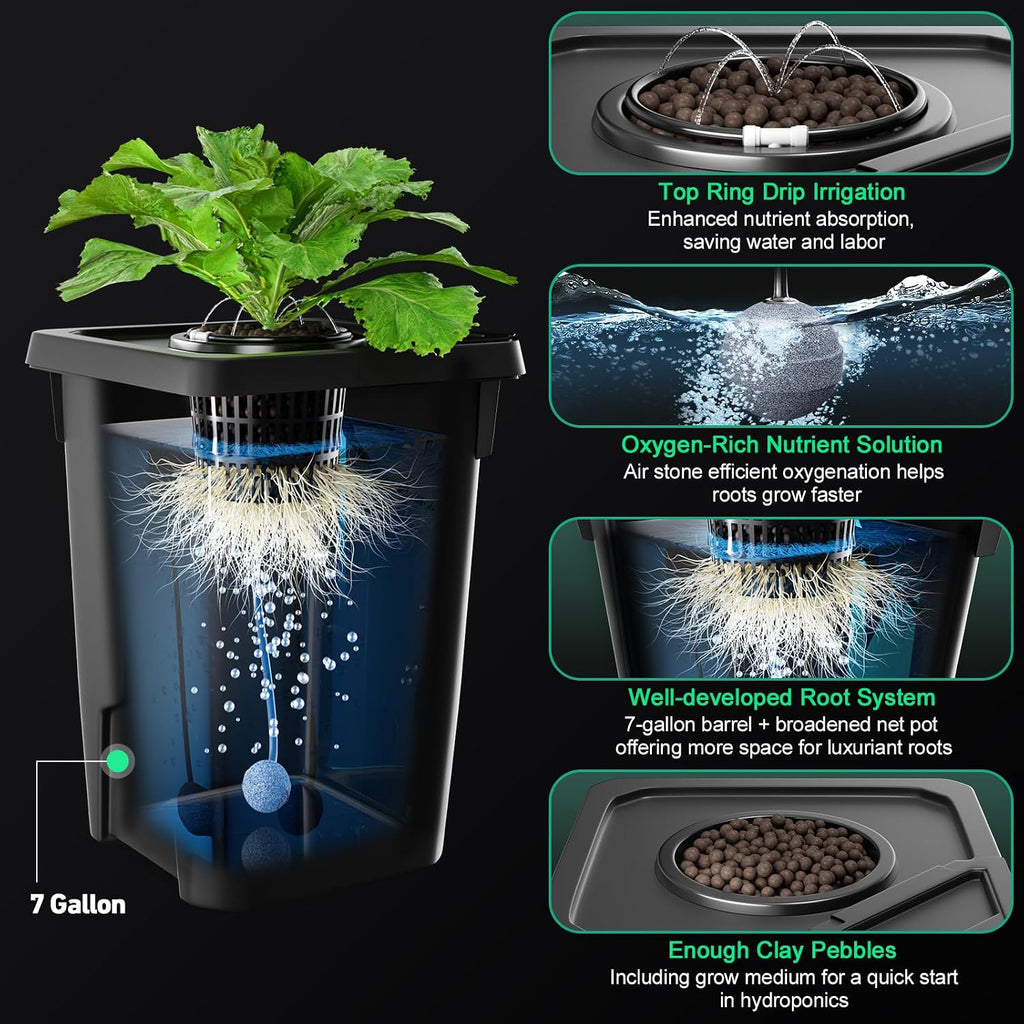 4 Buckets DWC Hydroponics Growing System with Top Drip Kit 7 Gallon Deep Water Culture Bucket System with Air Pump
