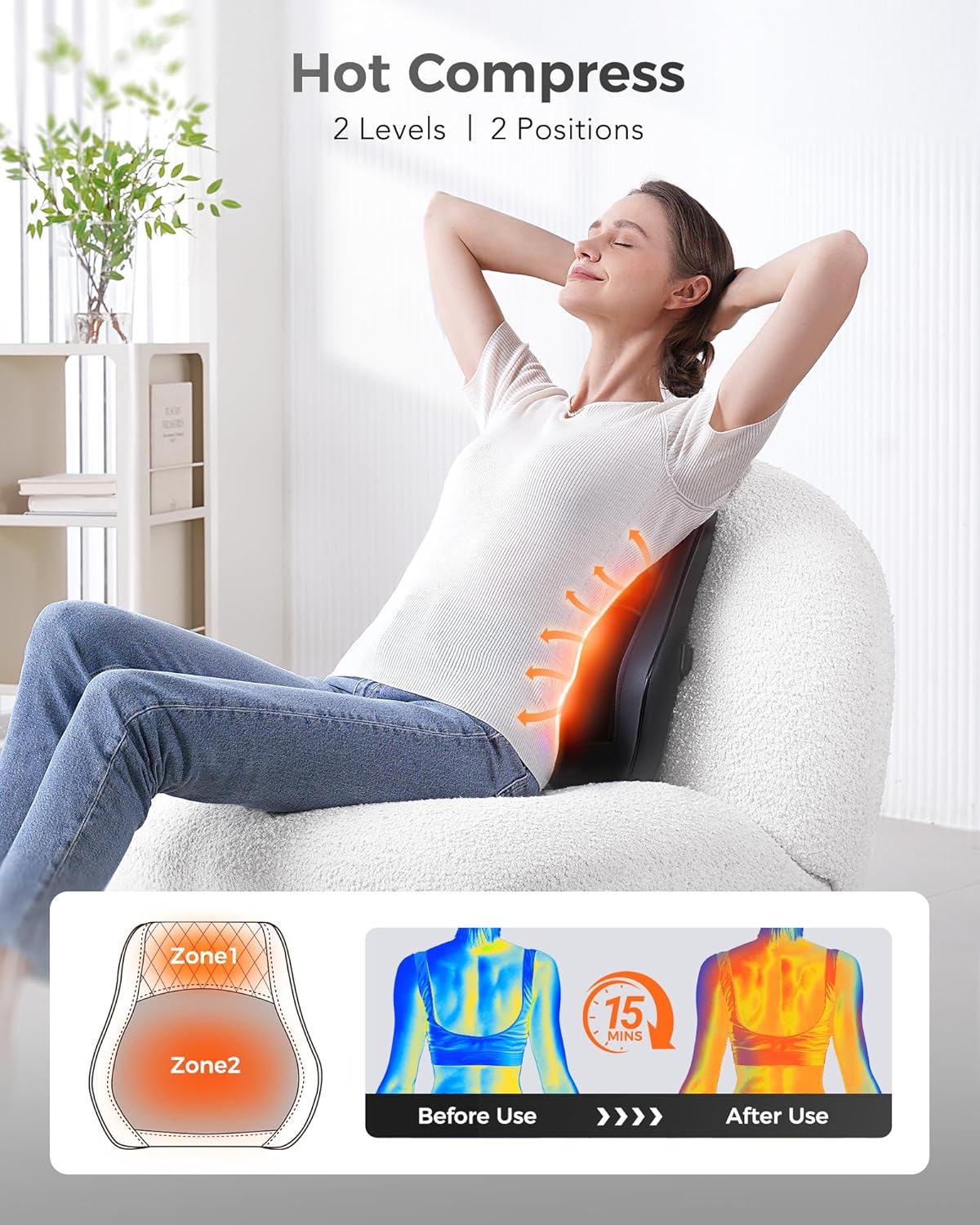 Back Massager with Heat, 3D Kneading Massage Pillow for Back, Neck, Shoulder, Leg Pain Relief Deep Tissue, Gifts for