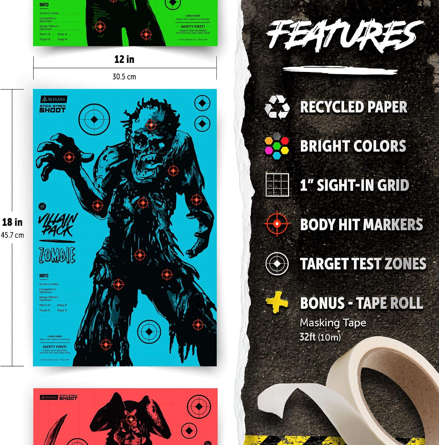 Villain Shooting Targets - 12 Pack Paper Targets - 2X Each Monster - Indoor/Outdoor, Backyard Range Fun for All BB