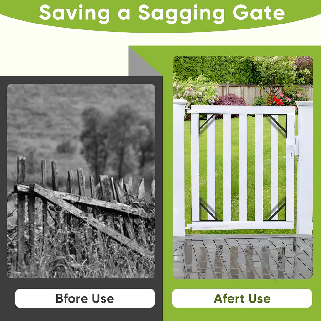 Heavy Duty Anti-Sag Gate Hardware Kit - Steel Brackets with Welded Hinges for Wooden Fence, Driveway, Corral Gates