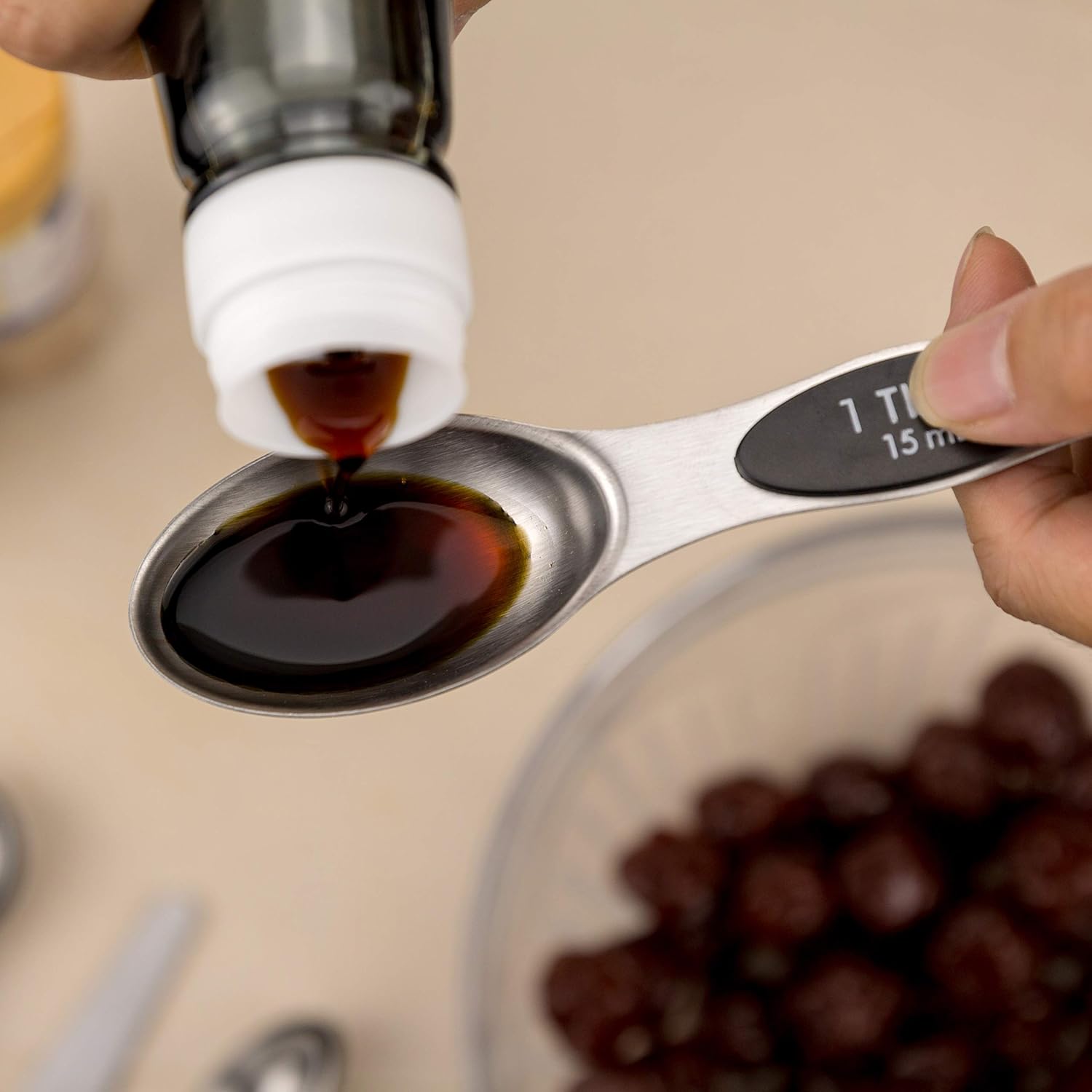 Measuring Cups and Magnetic Measuring Spoons Set, Stainless Steel 5 Cups and 7 Spoons (Black)