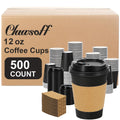 500 Pack 12 oz Disposable Coffee Cups with Lids and Sleeves(Black)