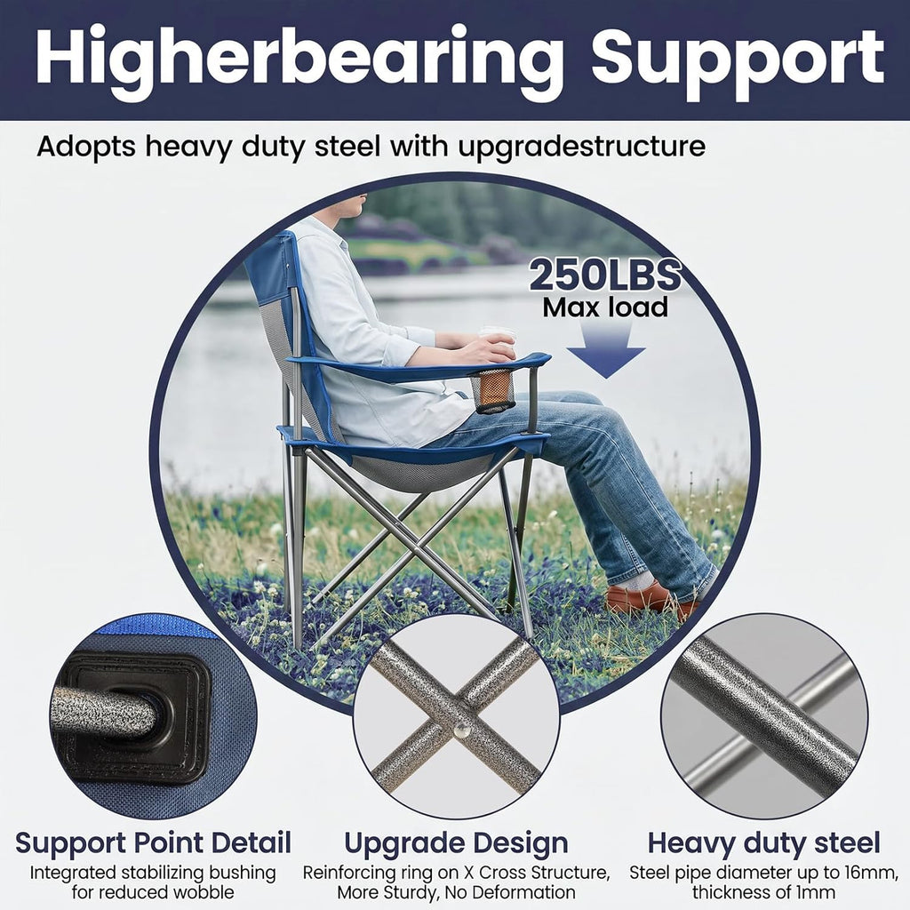 Camping Chair Set of 3,Outdoor Folding Camping Chairs with Cup Holder & Carry Bag for Sports,Hiking,Picnic,Includes