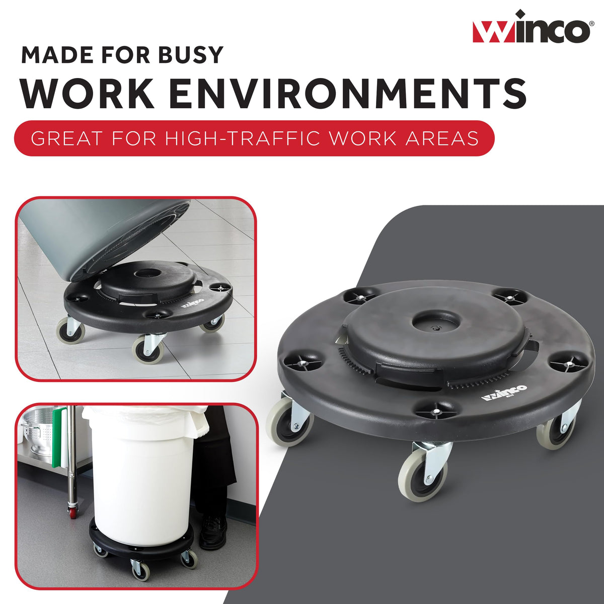 18" Black Standard Commercial Trash Can Dolly