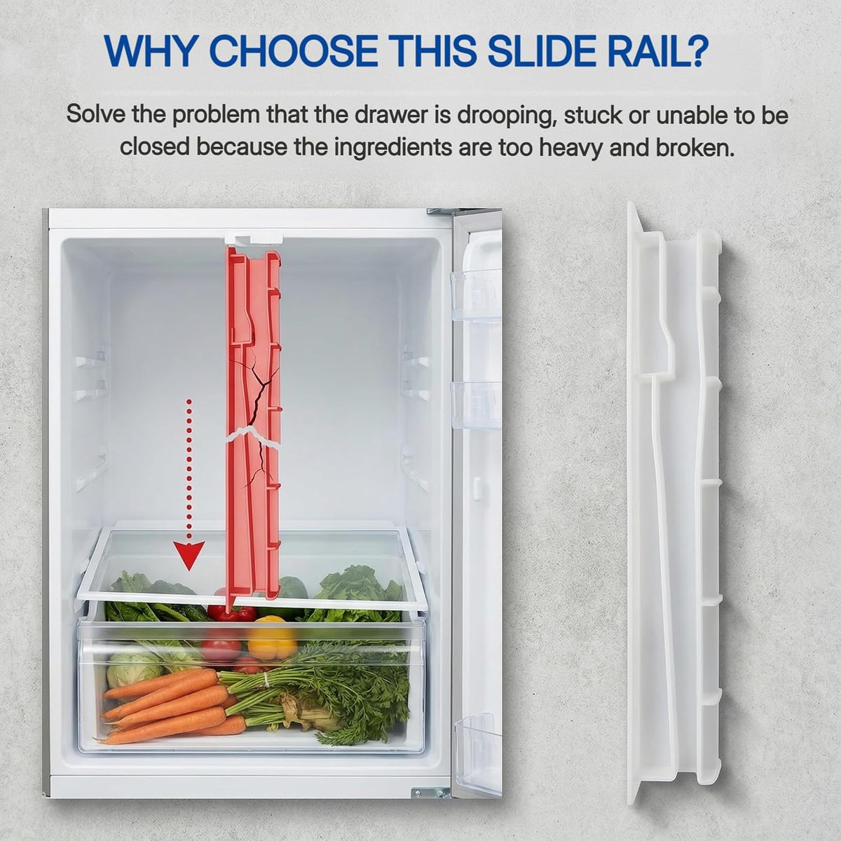 WPW10671238 Refrigerator Crisper Drawer Center Slide Rail fit for W10671238