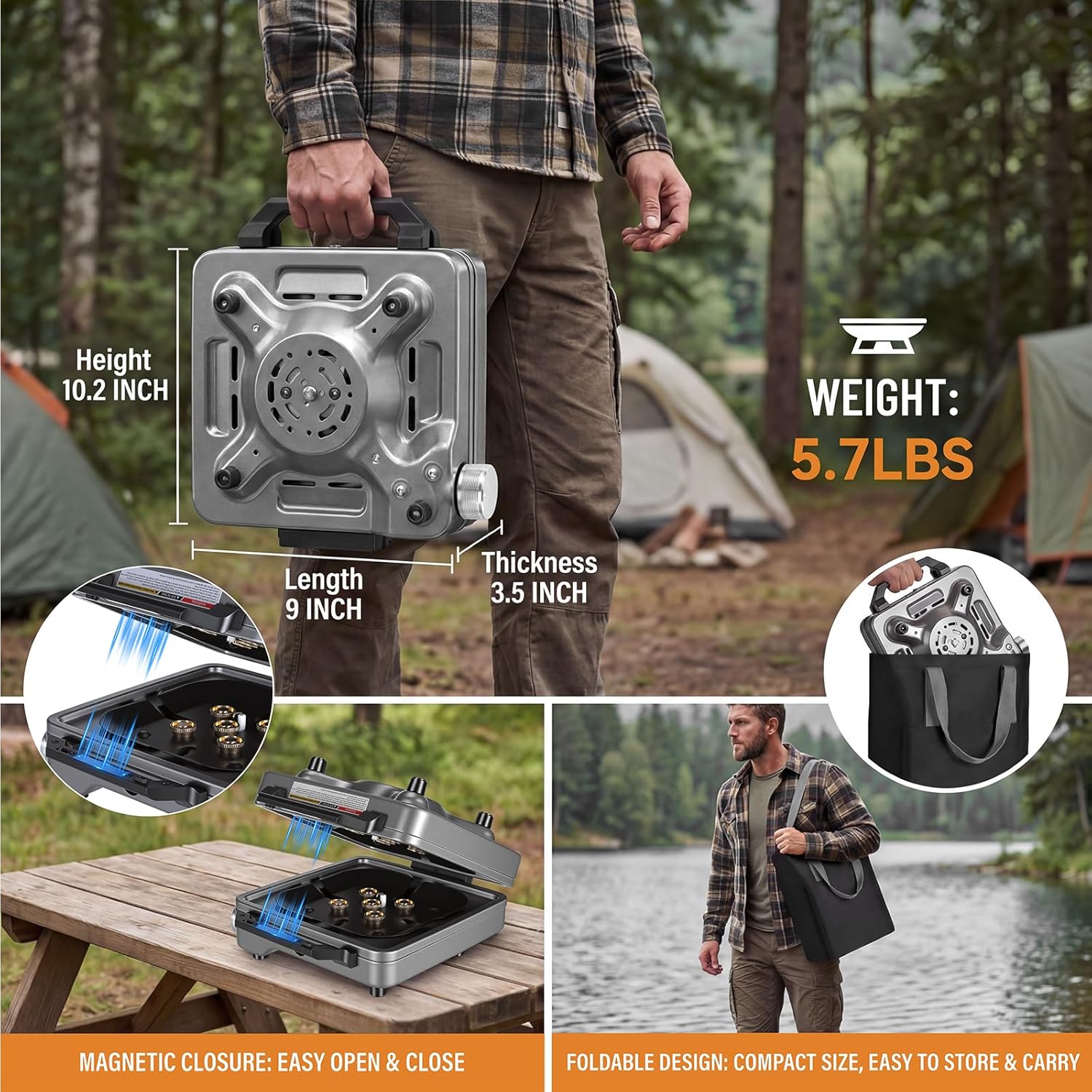 2-Burner Portable Propane Camping Stove,30000 BTU Foldable Gas Stove | Equipped with Windshield, Independently