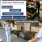 Black Stretch Wrap 20" x 820ft 80 Gauge Industrial Strength with Handle