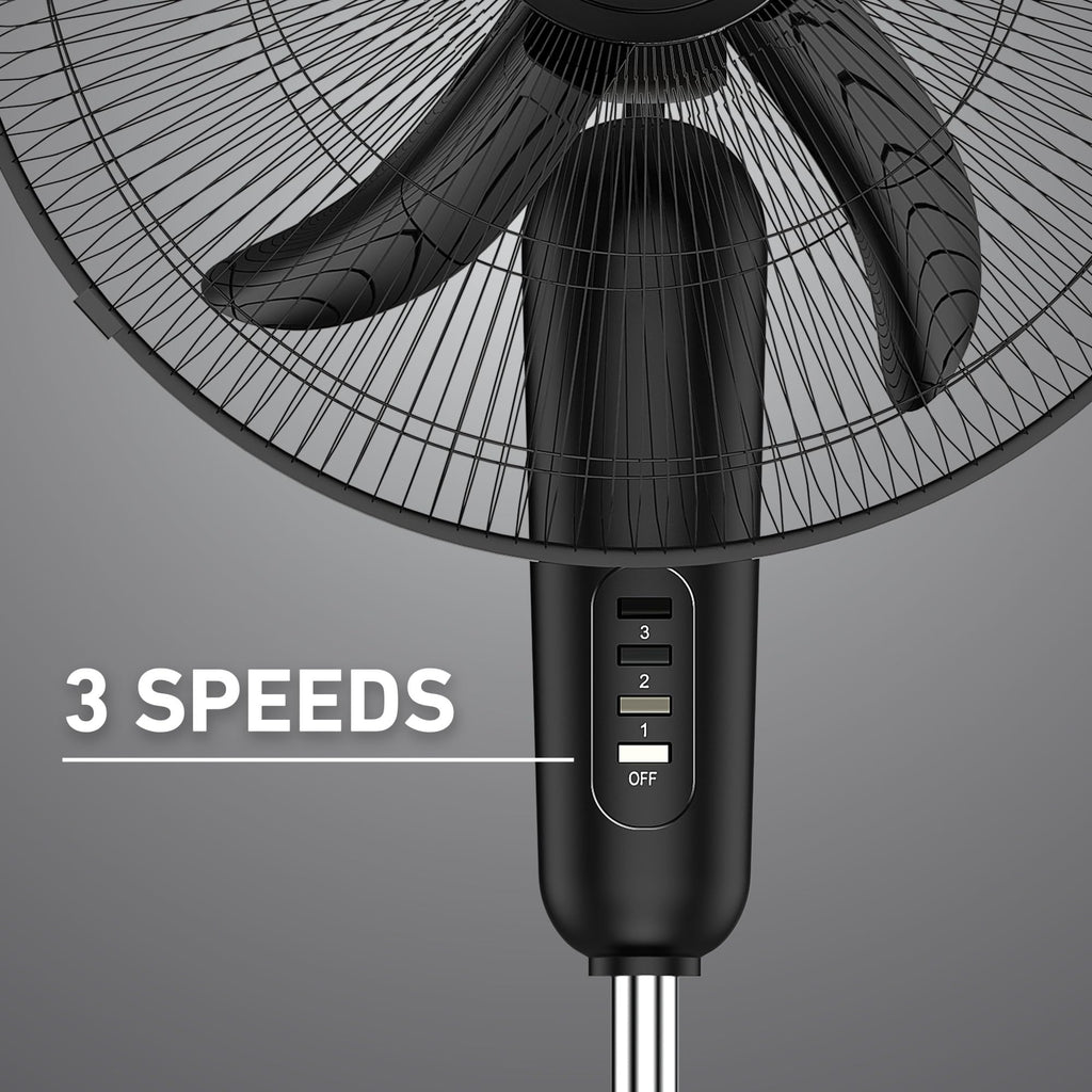 18" Oscillating Stand Fan 3-Speed Adjustable Height 30° Tilt