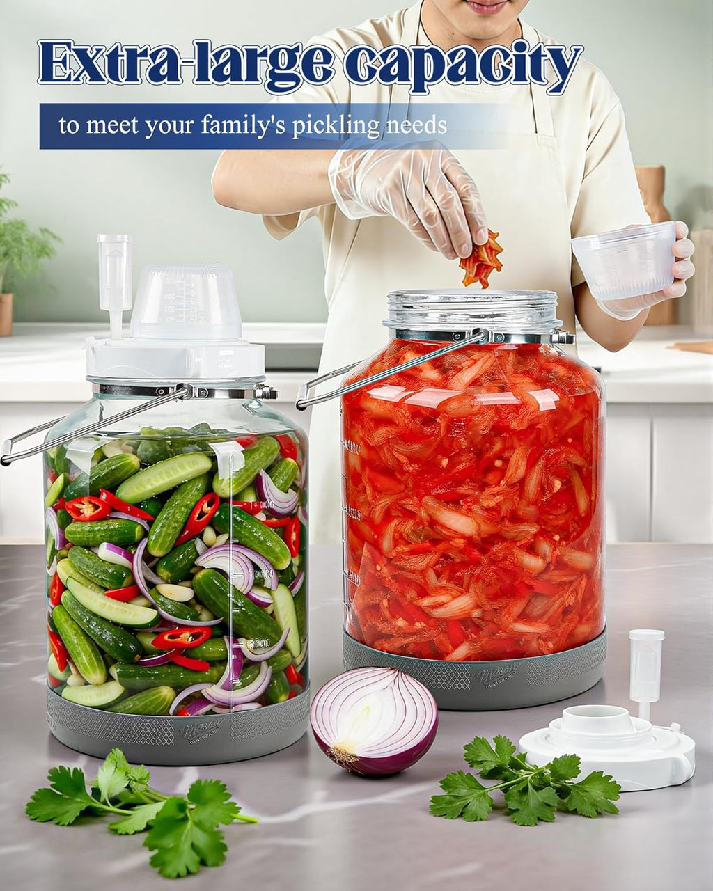 5 Gallon Glass Fermentation Jar with Wide Mouth, Stainless Handles, 1 Pack | Airtight Seal, Airlock Included, Quart &