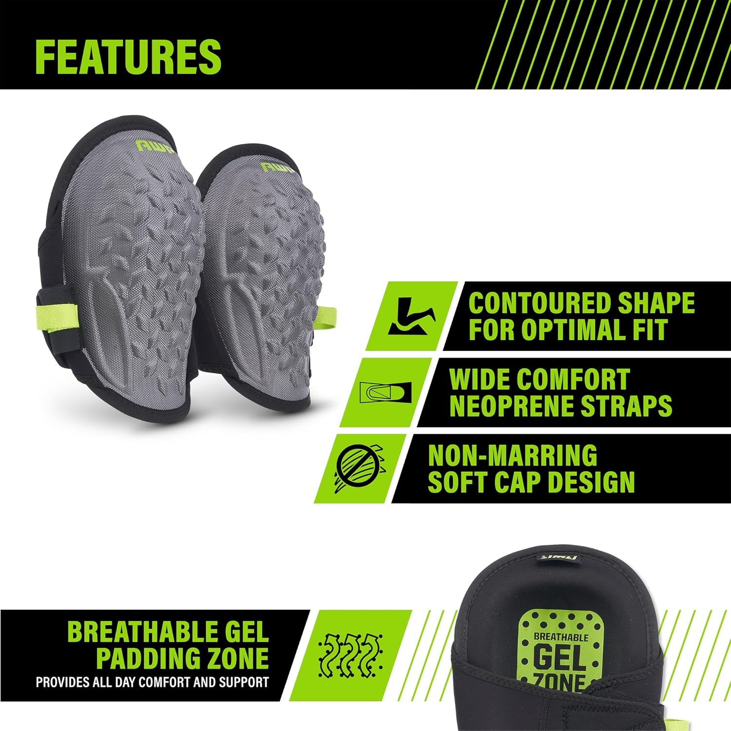Gel Pro Flooring Knee Pads, 4 Pair, Gel and Foam, Black