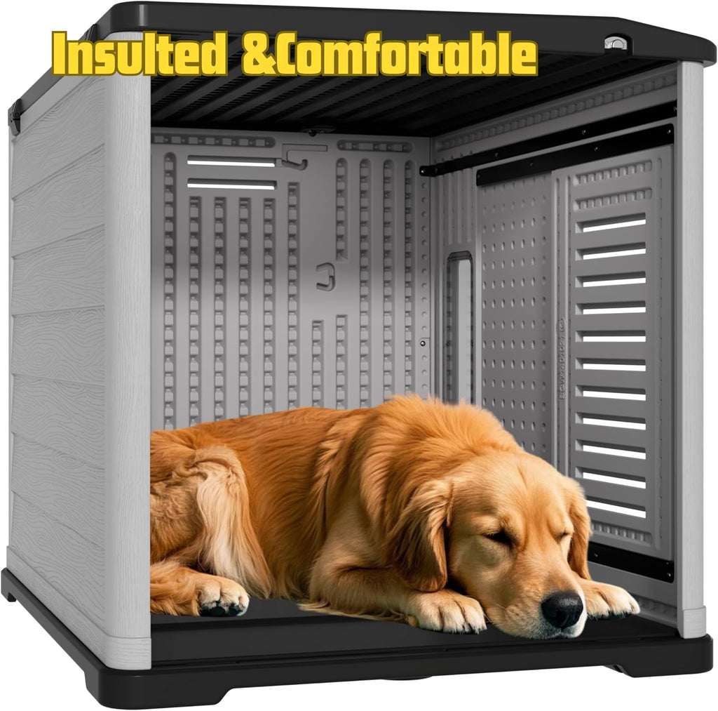 XLarge Durable Plastic Dog House for Big Dogs - Indoor Outdoor Double-Layer Insulated Doghouse with Open-Top Cover