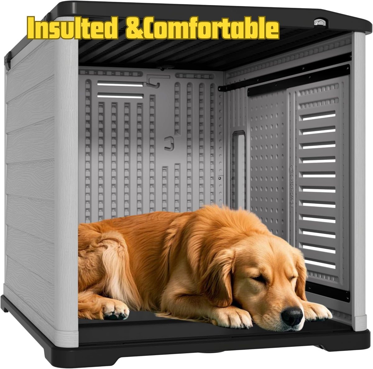 XLarge Durable Plastic Dog House for Big Dogs - Indoor Outdoor Double-Layer Insulated Doghouse with Open-Top Cover