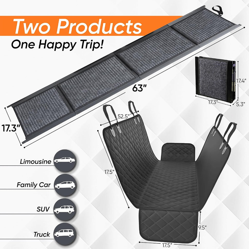 Dog Ramp for Car & Back Seat Cover Bundle