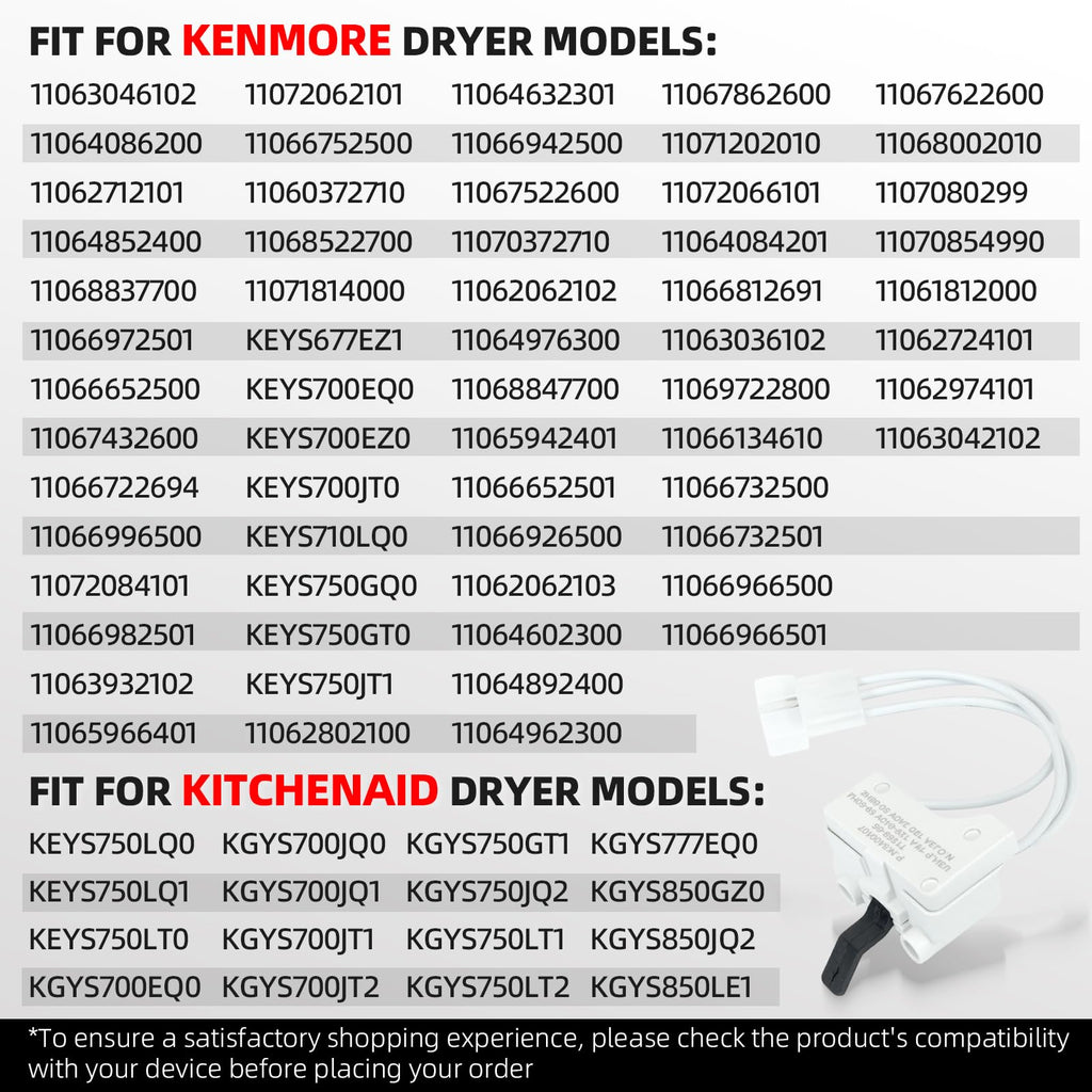 Dryer Door Switch Compatible for Kenmore 11063046102 11064086200