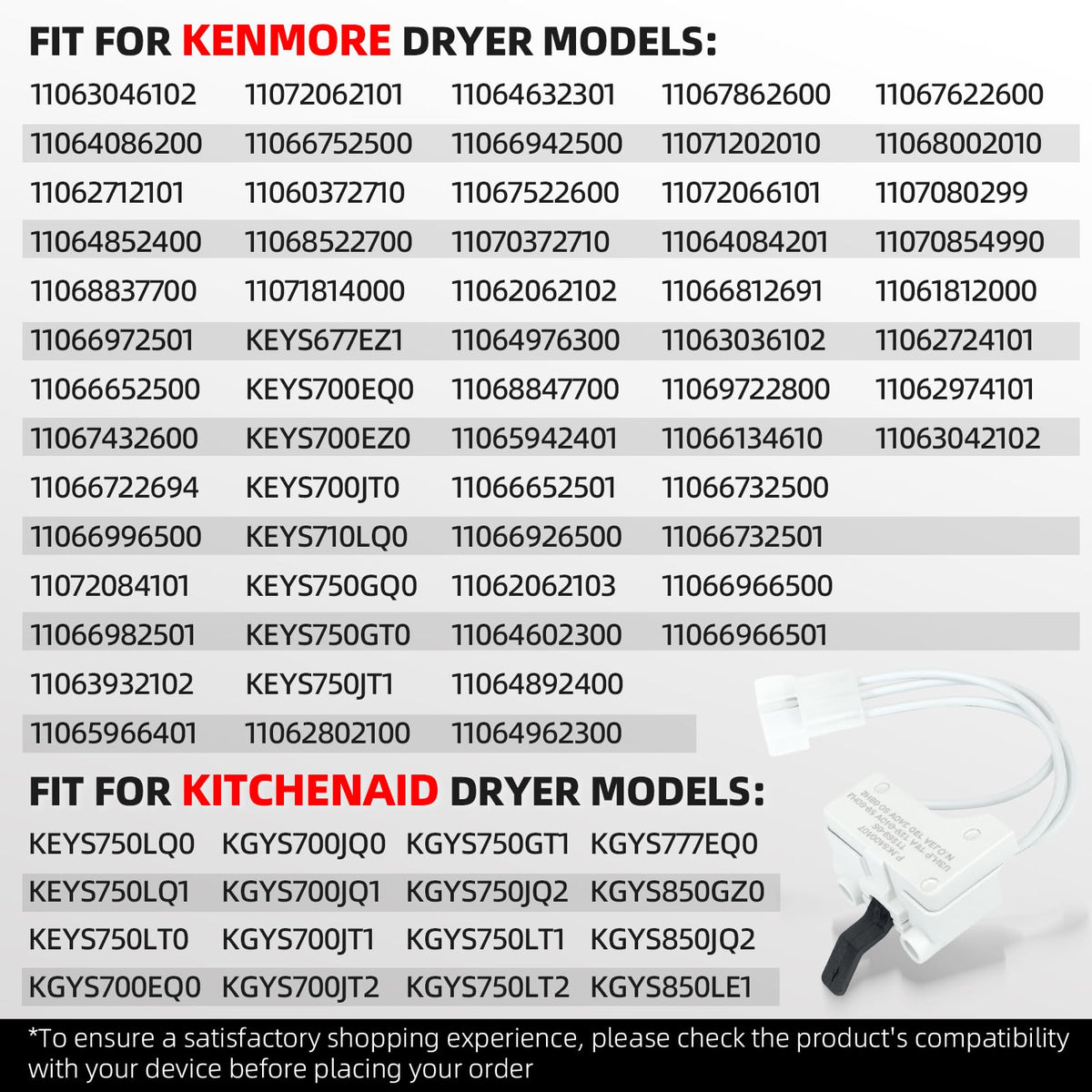 Dryer Door Switch Compatible for Kenmore 11063046102 11064086200