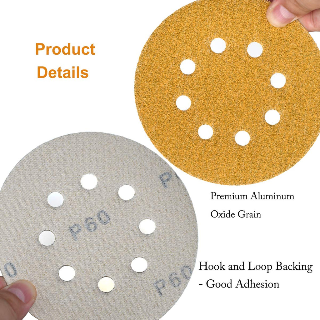5-Inch 8-Hole Hook and Loop Sanding Discs 60-Grit, 100-Pack