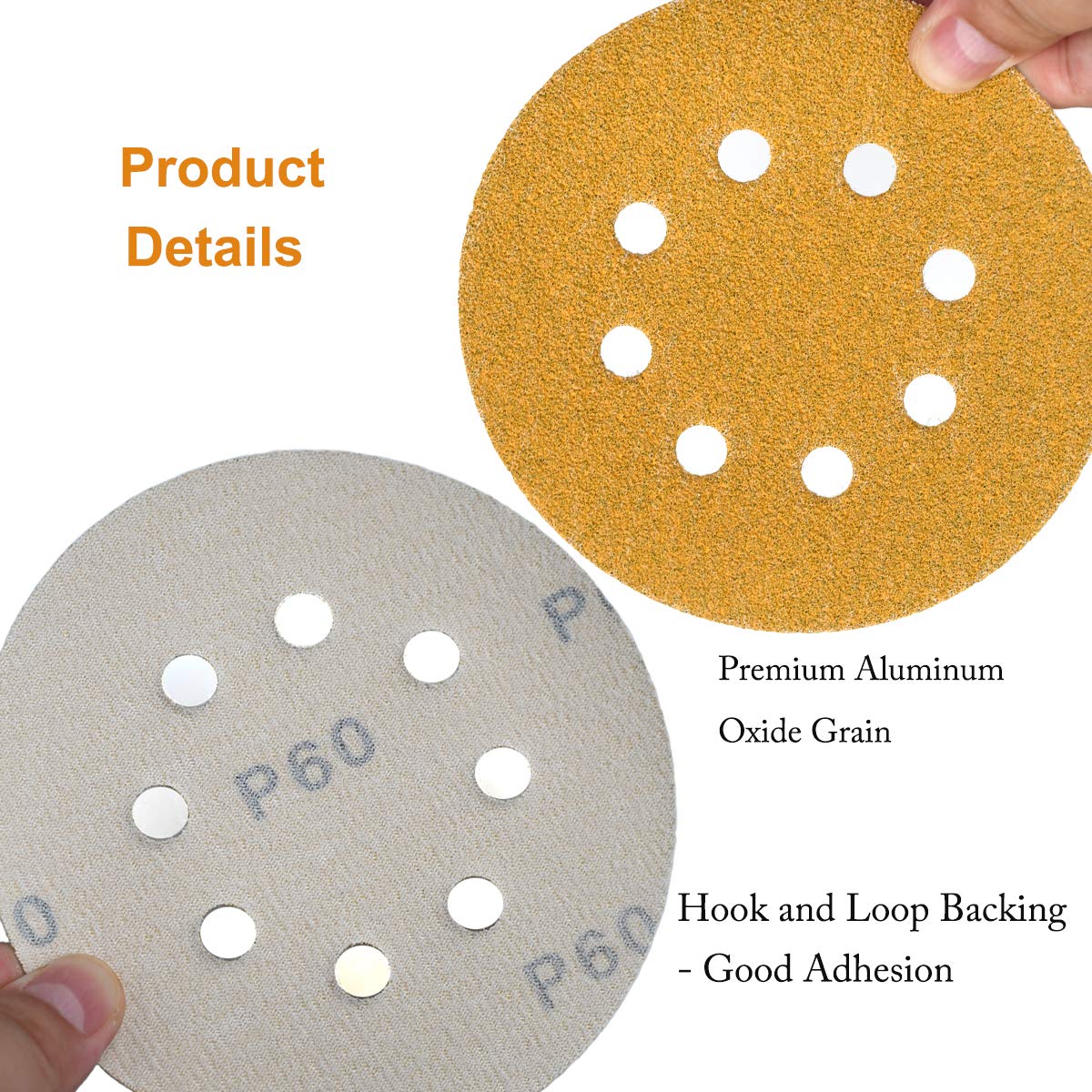 5-Inch 8-Hole Hook and Loop Sanding Discs 60-Grit, 100-Pack