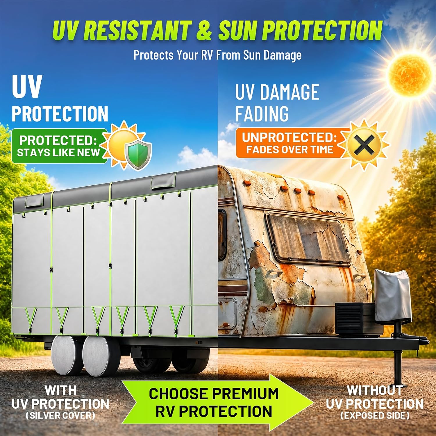 RV Cover 22-24 ft Travel Trailer Cover Windproof UV Protection | Heavy Duty Camper Cover Waterproof Outdoor with 10
