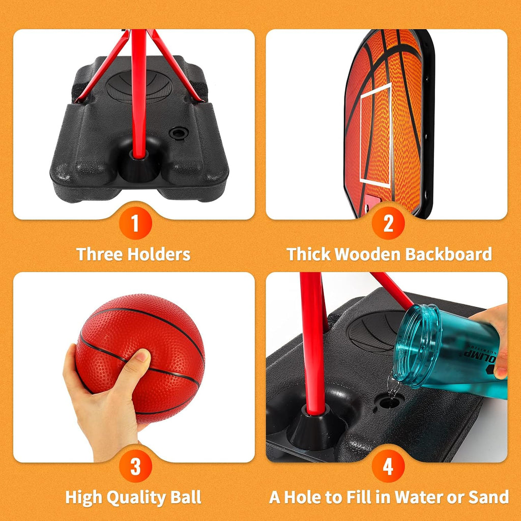 Kids Basketball Hoop for 3 4 5 6 Year Old Stand Adjustable Height 3.5ft-5.3ft Toddler Boy Basketball Hoop Indoor Mini