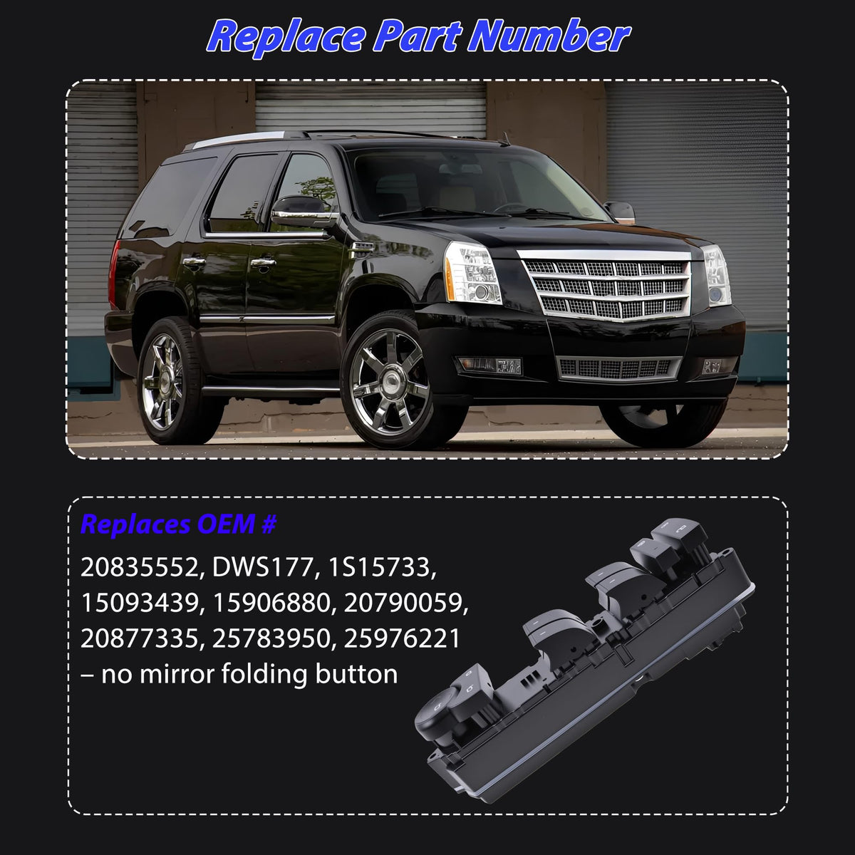 Power Window Switch for Silverado Tahoe 2007-2014 20835552