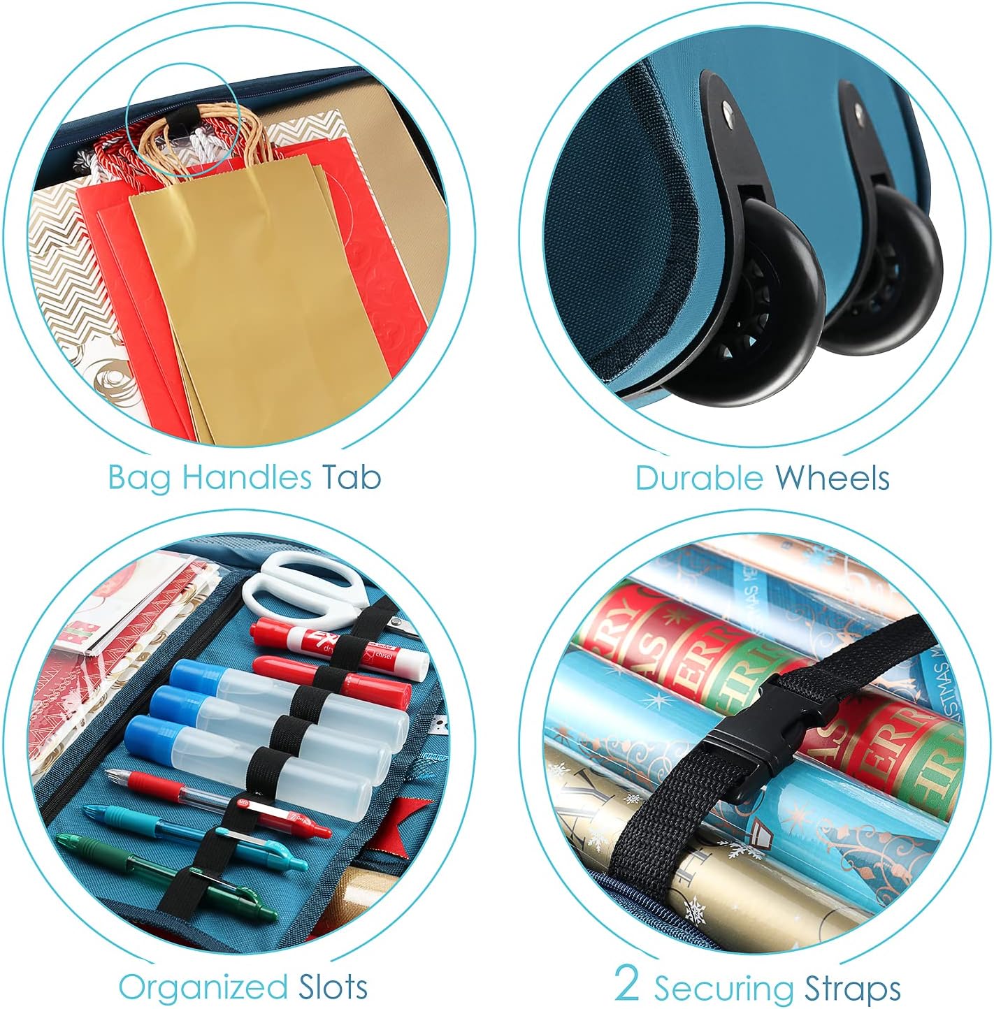 Wrapping Paper Storage Container with Ribbon Dispenser and Interior Pockets - Large Christmas Storage Containers with