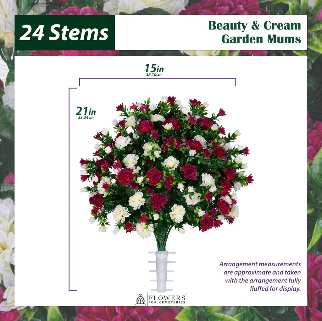 Artificial Cemetery Flowers - Gravesite Memorial Arrangment - Beauty & Cream Garden Mums - (1) Bouquet